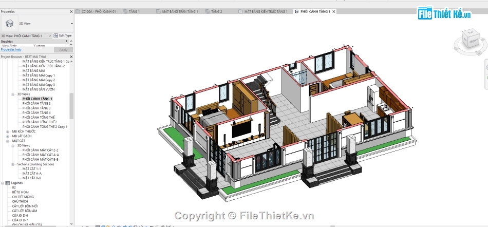 bản vẽ Biệt thự 2 tầng,kiến trúc 2  tầng,Kiến trúc Biệt thự,Revit biệt thự